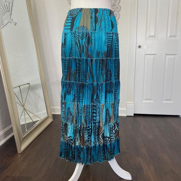 Mermaid Siren Core Blue Teal Brown Paisley Bohemian Midi Maxi Skirt L Large - Picture 6 of 7
